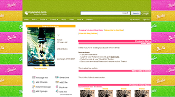 colorful barbie default myspace layouts